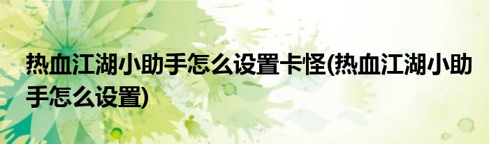 热血江湖小助手怎么设置卡怪(热血江湖小助手怎么设置)
