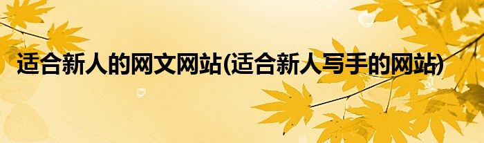 适合新人的网文网站(适合新人写手的网站)