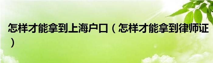 怎样才能拿到上海户口（怎样才能拿到律师证）