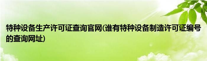 特种设备生产许可证查询官网(谁有特种设备制造许可证编号的查询网址)