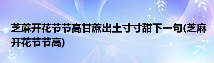 芝蔴开花节节高甘蔗出土寸寸甜下一句(芝麻开花节节高)