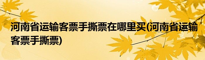 河南省运输客票手撕票在哪里买(河南省运输客票手撕票)