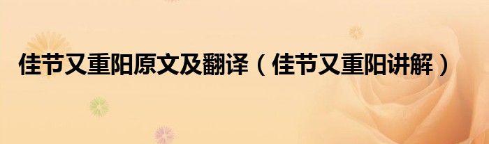 佳节又重阳原文及翻译（佳节又重阳讲解）