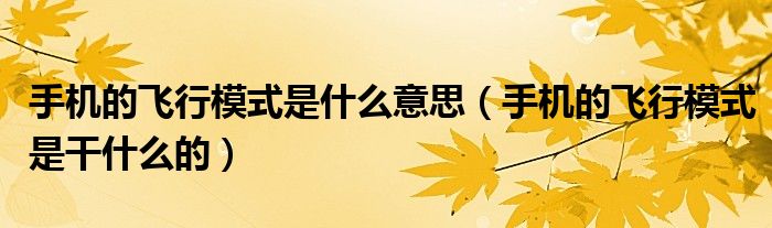 手机的飞行模式是什么意思（手机的飞行模式是干什么的）