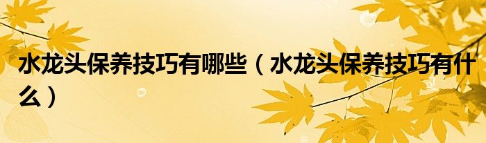 水龙头保养技巧有哪些（水龙头保养技巧有什么）
