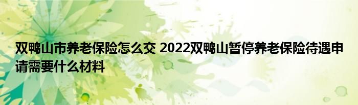 双鸭山市养老保险怎么交 2022双鸭山暂停养老保险待遇申请需要什么材料