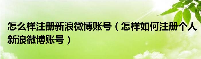 怎么样注册新浪微博账号（怎样如何注册个人新浪微博账号）