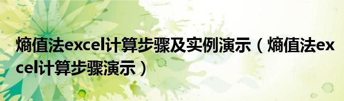 熵值法excel计算步骤及实例演示（熵值法excel计算步骤演示）
