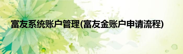 富友系统账户管理(富友金账户申请流程)