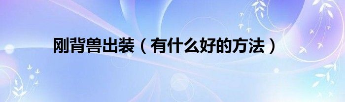刚背兽出装（有什么好的方法）