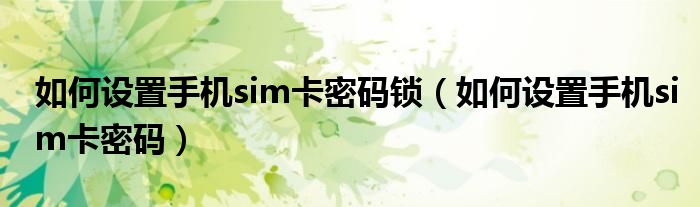 如何设置手机sim卡密码锁（如何设置手机sim卡密码）