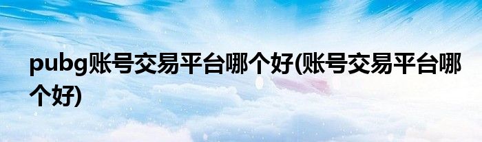 pubg账号交易平台哪个好(账号交易平台哪个好)