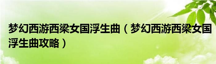 梦幻西游西梁女国浮生曲（梦幻西游西梁女国浮生曲攻略）