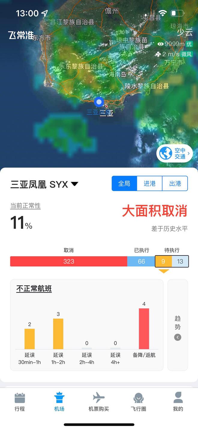 三亚凤凰机场近8成航班被取消《民航联盟》