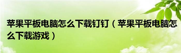 苹果平板电脑怎么下载钉钉（苹果平板电脑怎么下载游戏）