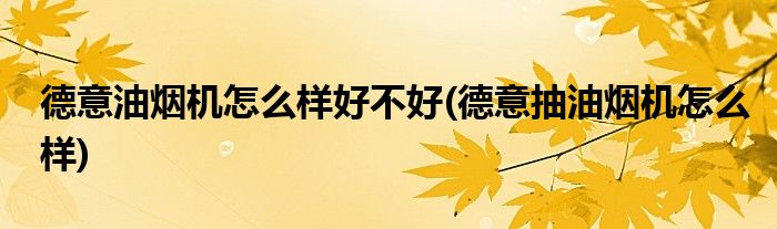 德意油烟机怎么样好不好(德意抽油烟机怎么样)
