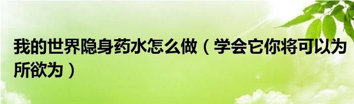 我的世界隐身药水怎么做（学会它你将可以为所欲为）