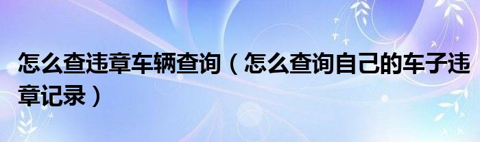 怎么查违章车辆查询（怎么查询自己的车子违章记录）