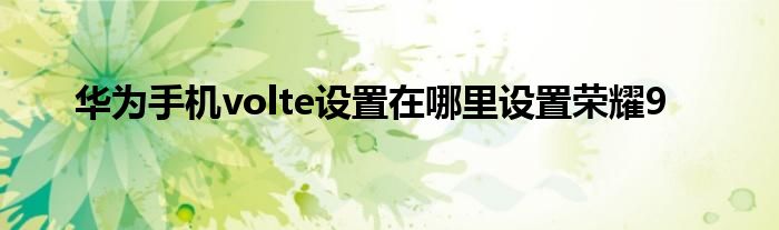 华为手机volte设置在哪里设置荣耀9