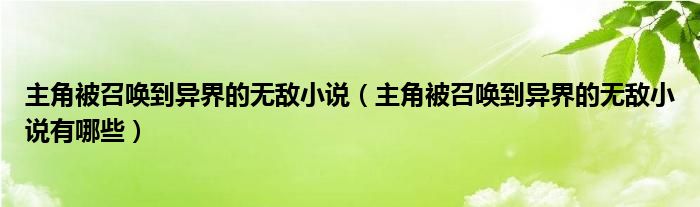 主角被召唤到异界的小说（主角被召唤到异界的小说有哪些）