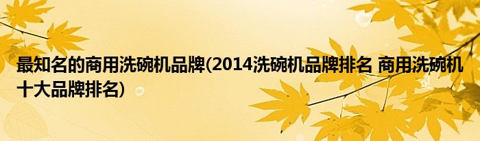 最知名的商用洗碗机品牌(2014洗碗机品牌排名 商用洗碗机十大品牌排名)