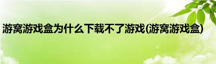 游窝游戏盒为什么下载不了游戏(游窝游戏盒)