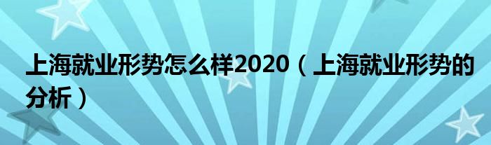 上海就业形势怎么样2020（上海就业形势的分析）