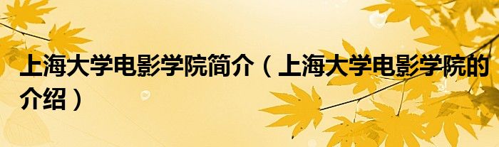 上海大学电影学院简介（上海大学电影学院的介绍）