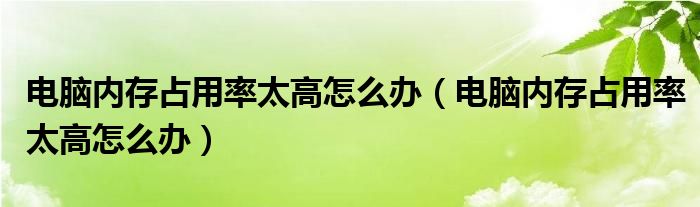 电脑内存占用率太高怎么办（电脑内存占用率太高怎么办）