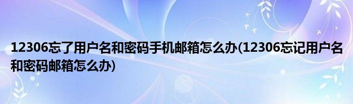 12306忘了用户名和密码手机邮箱怎么办(12306忘记用户名和密码邮箱怎么办)