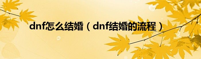 dnf怎么结婚（dnf结婚的流程）
