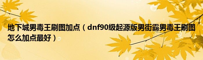 地下城男毒王刷图加点（dnf90级起源版男街霸男毒王刷图怎么加点更好）