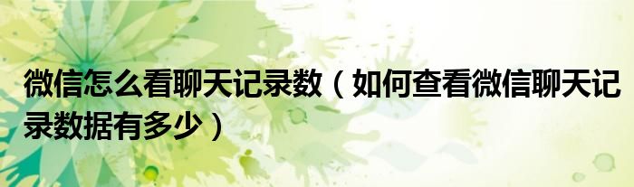 微信怎么看聊天记录数（如何查看微信聊天记录数据有多少）