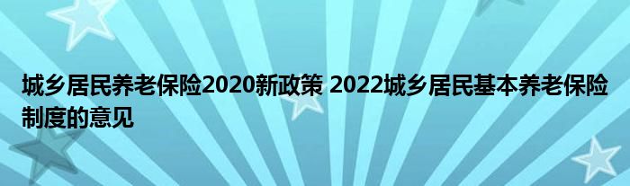 城乡居民养老保险2020新政策 2022城乡居民基本养老保险制度的意见