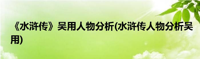 《水浒传》吴用人物分析(水浒传人物分析吴用)