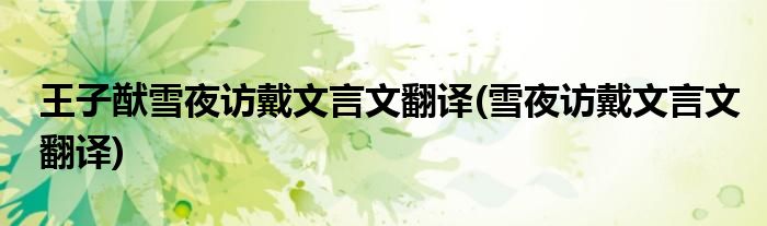 王子猷雪夜访戴文言文翻译(雪夜访戴文言文翻译)