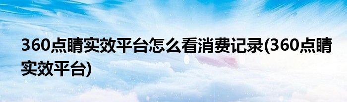 360点睛实效平台怎么看消费记录(360点睛实效平台)