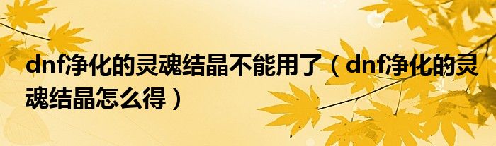 dnf净化的灵魂结晶不能用了（dnf净化的灵魂结晶怎么得）
