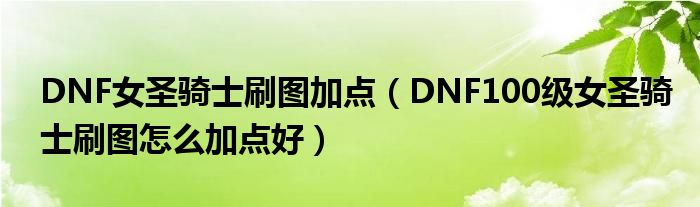 DNF女圣骑士刷图加点（DNF100级女圣骑士刷图怎么加点好）