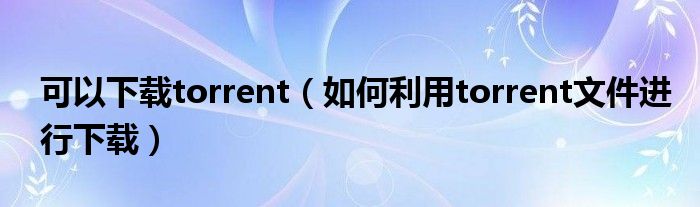 可以下载torrent（如何利用torrent文件进行下载）