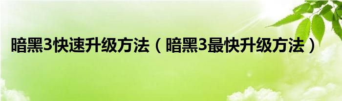暗黑3快速升级方法（暗黑3最快升级方法）