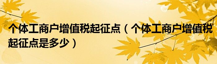 个体工商户增值税起征点（个体工商户增值税起征点是多少）