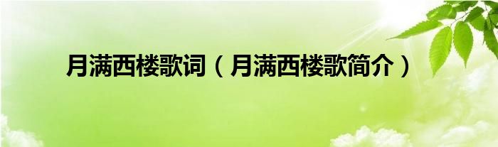 月满西楼歌词（月满西楼歌简介）