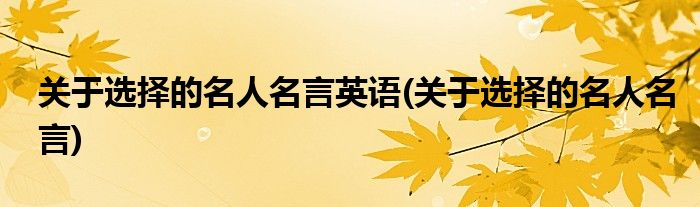 关于选择的名人名言英语(关于选择的名人名言)