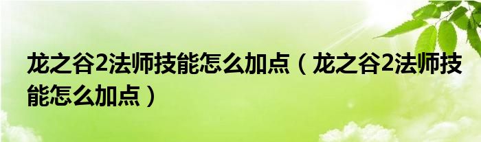 龙之谷2法师技能怎么加点（龙之谷2法师技能怎么加点）