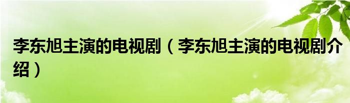 李东旭主演的电视剧（李东旭主演的电视剧介绍）