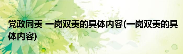 党政同责 一岗双责的具体内容(一岗双责的具体内容)