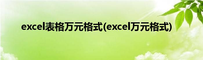 excel表格万元格式(excel万元格式)