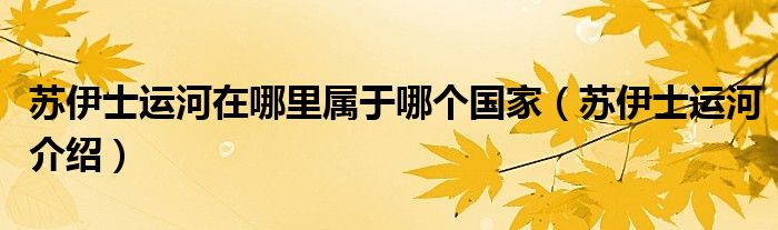 苏伊士运河在哪里属于哪个（苏伊士运河介绍）