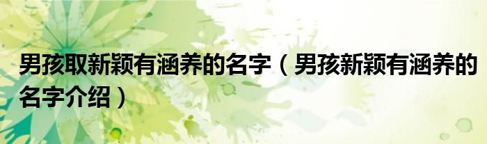 男孩取新颖有涵养的名字（男孩新颖有涵养的名字介绍）